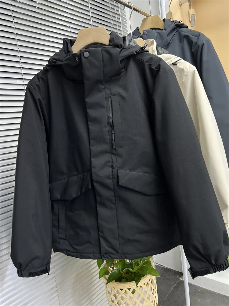 Бесшовная куртка из сжатого хлопка с капюшоном на хлопковой подкладке