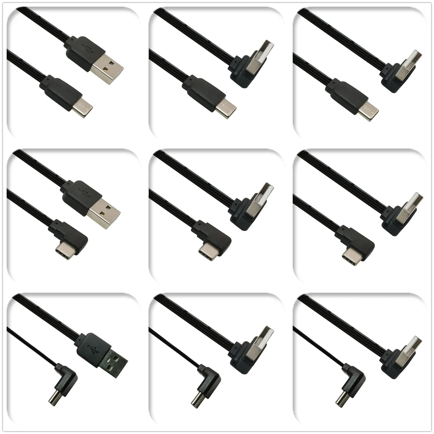 

9 Combination 0.1M 0.2M 0.3M 0.5M 1M USB Extension Cable, Type C Right Angle 90 Degree Male to A Type Data Charging Cable