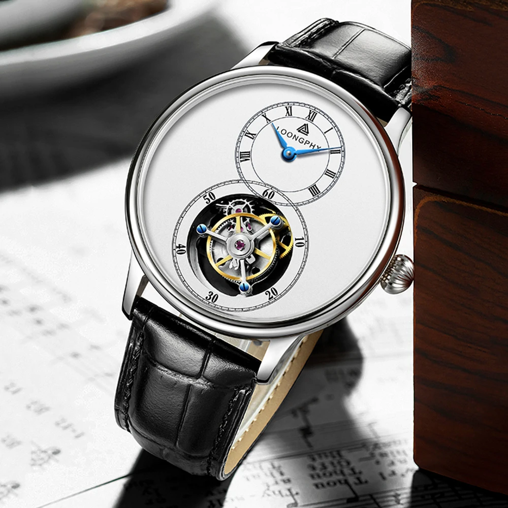 

Luxury Tourbillon Watch Men Business Hand Wind Mechanical Wristwatches 43mm Top Brand 28800 Vph Movt Waterproof Clocks LOONGPHX