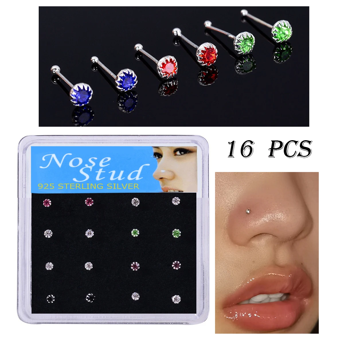 

Ephalus 16 шт. шпильки для носа медный сплав пирсинг для тела сексуальные ювелирные изделия 3 мм разноцветные белые кристаллы женские шпильки дл...