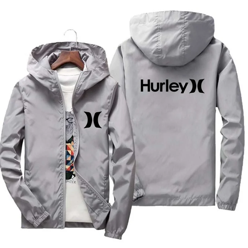 

2022 Spring/Autumn Fashion Hurley Brand Men Hooded Bomber Jacket Hip Hop Oversized Sweatshirt Thin Zip Jacket Sports Trench Coat