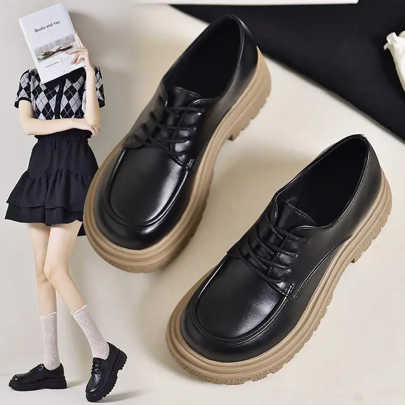 

Женские туфли в стиле ретро, оксфорды, плоская подошва, круглый носок, лоферы на платформе, меховые, повседневные кроссовки, кроссовки, черны...