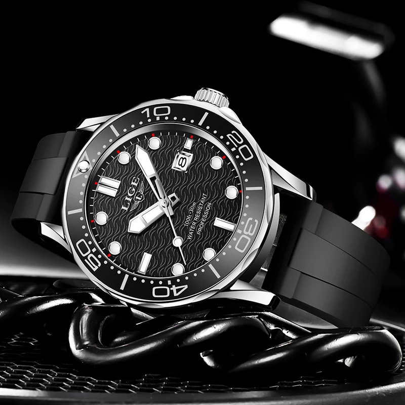 Часы LIGE Мужские кварцевые деловые роскошные спортивные водонепроницаемые