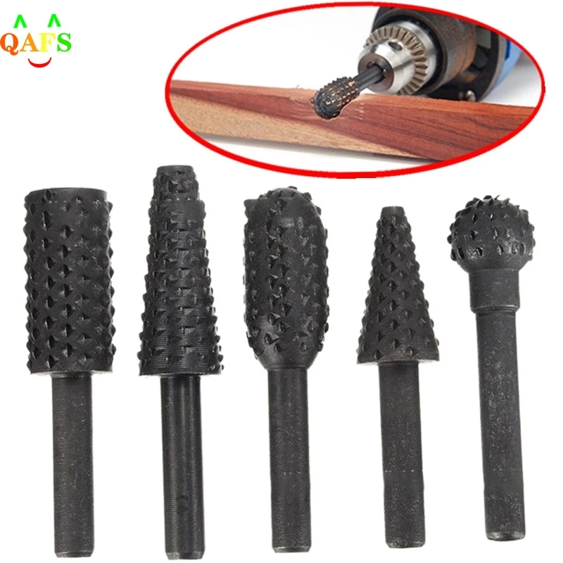 

5pcs Rasp File Drill Bits Rasp Set Drill Grinder Drill Rasp For Woodworking Carving Tool 1/4" Round Shank Rotary Burr Set