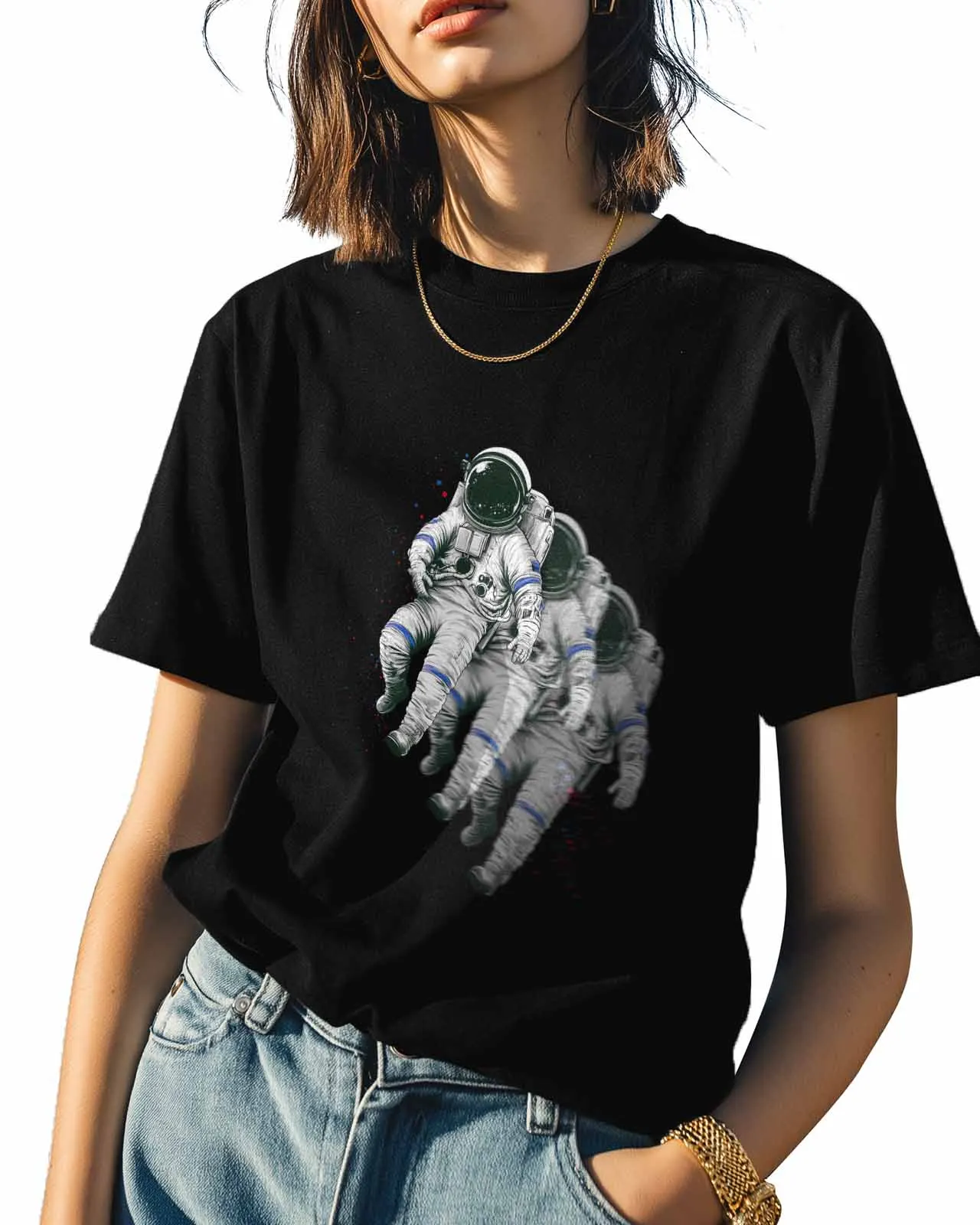 Женские топы футболки с рисунком космонавта повседневные круглым вырезом и