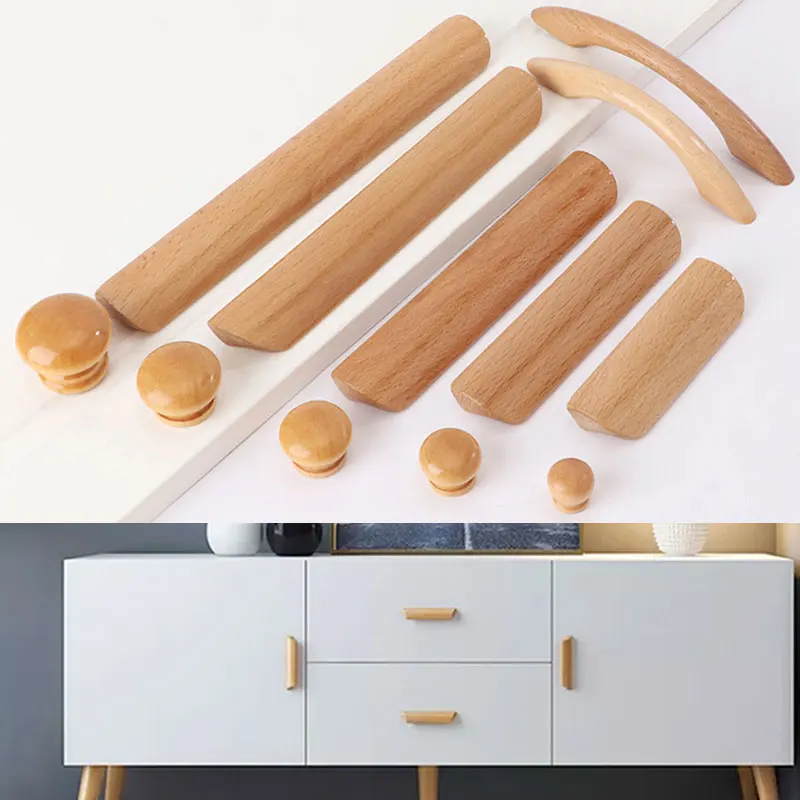 Cupboard Handle Natural Wood Cabinet Drawer Dressing Table Nordic Style Furniture Knobs Pull Vintage Kitchen Furniture Handle  - buy with discount