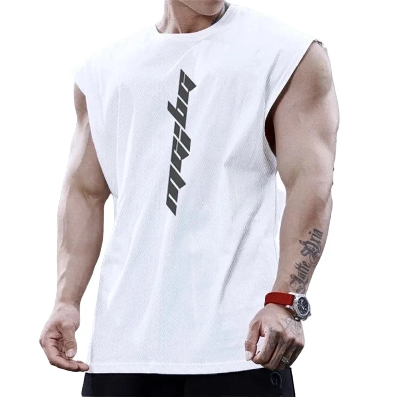 

2021 NEW Bodybuilding Sports Tank Tops Men Gyms Fitness Workout Sleeveless Shirt Male Summer Loose Undershirt Running men Vest