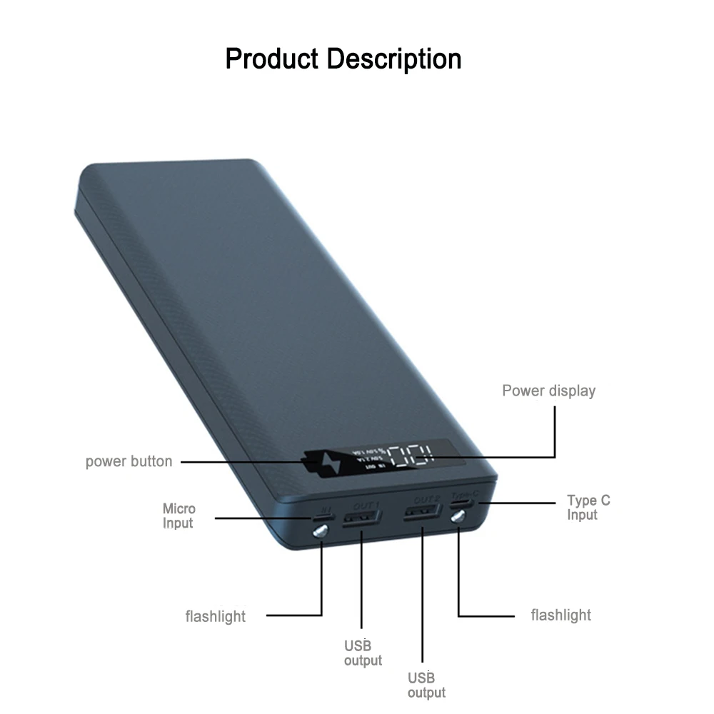 Внешний аккумулятор 10x18650 зарядное устройство с двумя USB-портами и ЖК-дисплеем