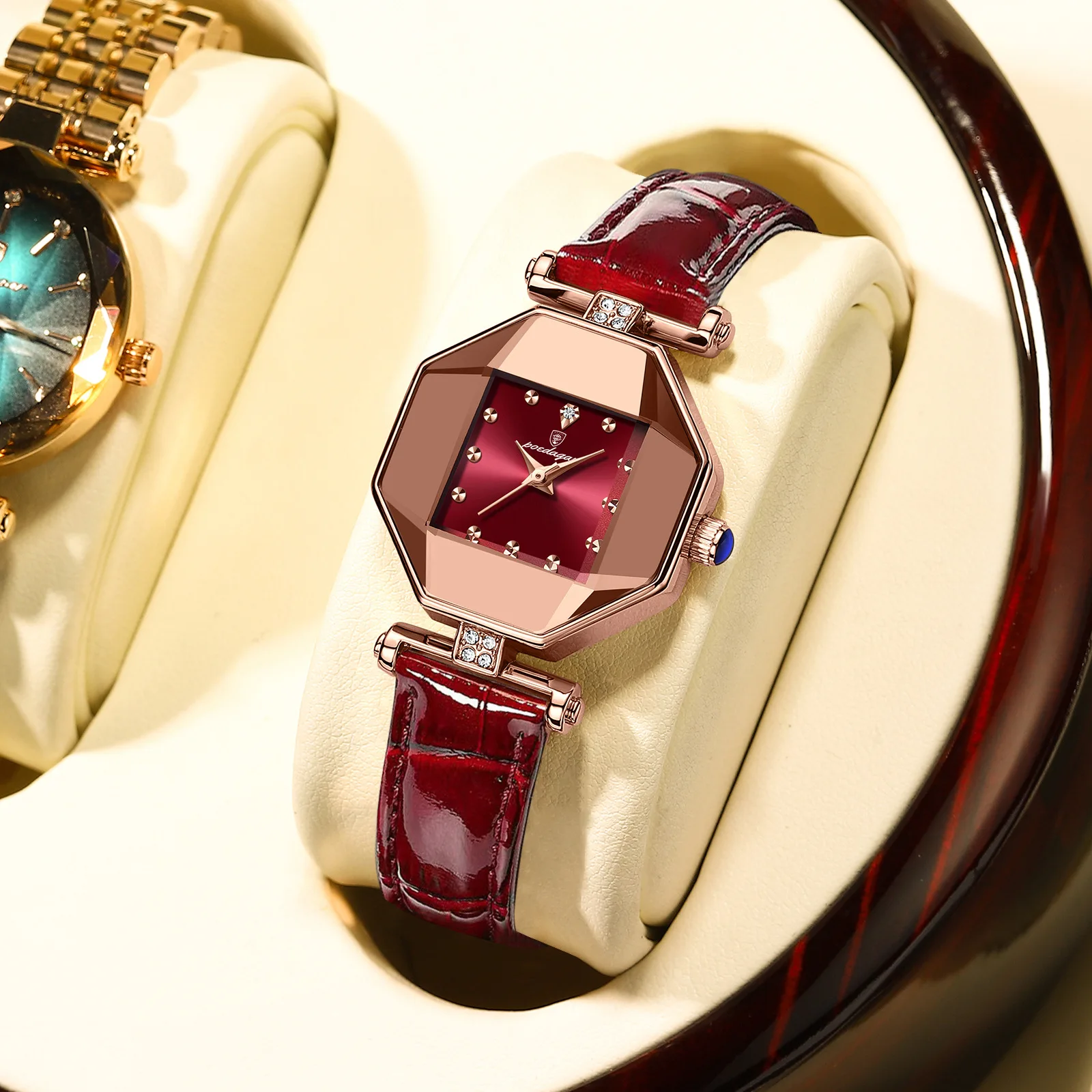 New Women's Ultra thin Creative Design Quartz Watch Simple Style Versatile Belt Watch Polygonal Design Natural Fritillaria Dial