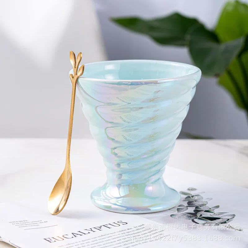 

Pearl Glazed Ceramic Mug with Spoon Coffee Cup Fancy Ice Cream Dessert Breakfast Mugs Creative Party Wine Glass Tea Cup Gift