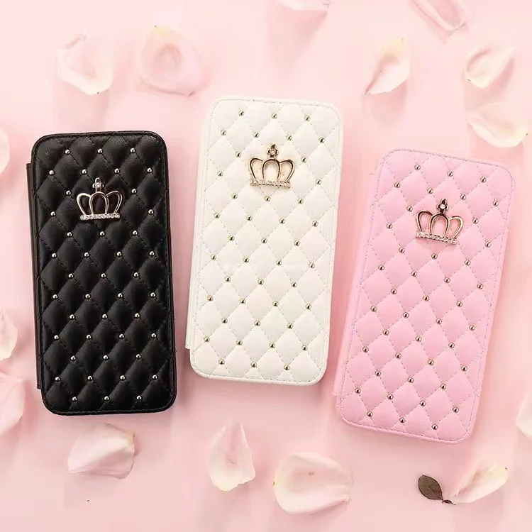 

Luxury Flip Leather Card Crown Case For iPhone 13 12 11 Pro Max Mini iX XR Xs Max Soft Case 5s 6 6s SE 2020 7 8 Plus phone case