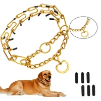 18k gold removable pet link chain metal dog training prong collar adjustable stainless steel spike necklace with comfort rubber