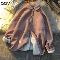 corduroy shirt men plus velvet thick long sleeved shirts trend loose korean fashion warmth casual oversize tops wild man clothes