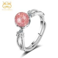 guginkei pink strawberry crystal ring womens simple 925 sterling silver ring for ladies wedding engagement jewelry rings