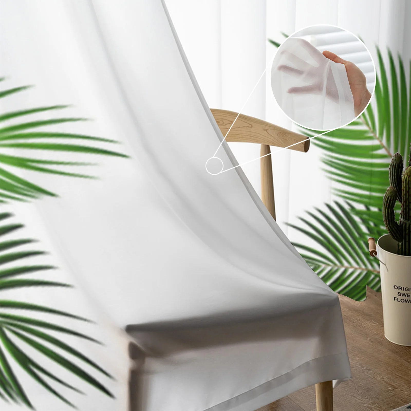 Тропические прозрачные шторы с зелеными растительными листьями для гостиной