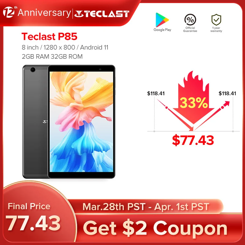 

Teclast P85 планшет на Android 11, четыре ядра, экран 8 дюймов, 2 Гб + 32 ГБ