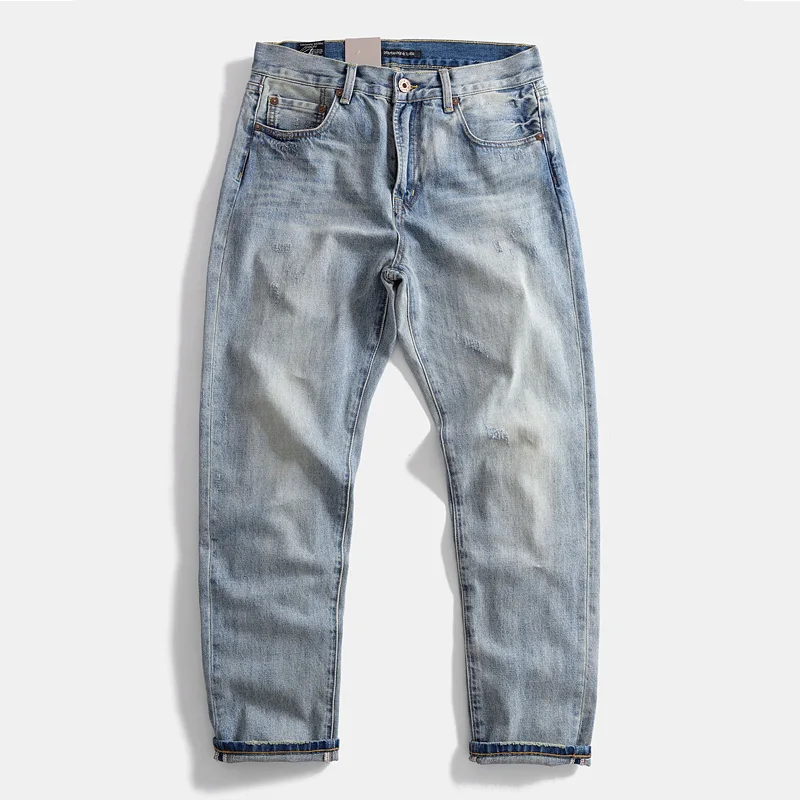 Men's new vintage do old ground white everything with cotton straight leg jeans casual trousers