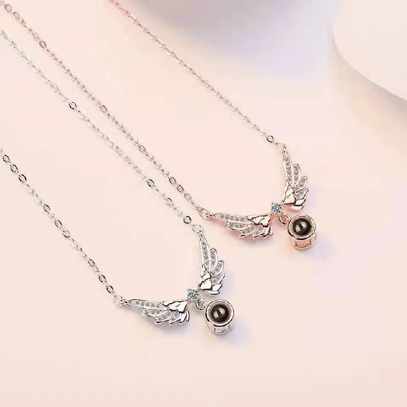Custom Photo Projection Necklace Angel Wings Necklaces Customized Choker Jewelry Valentine's Day Christmas Fashion Elegant
