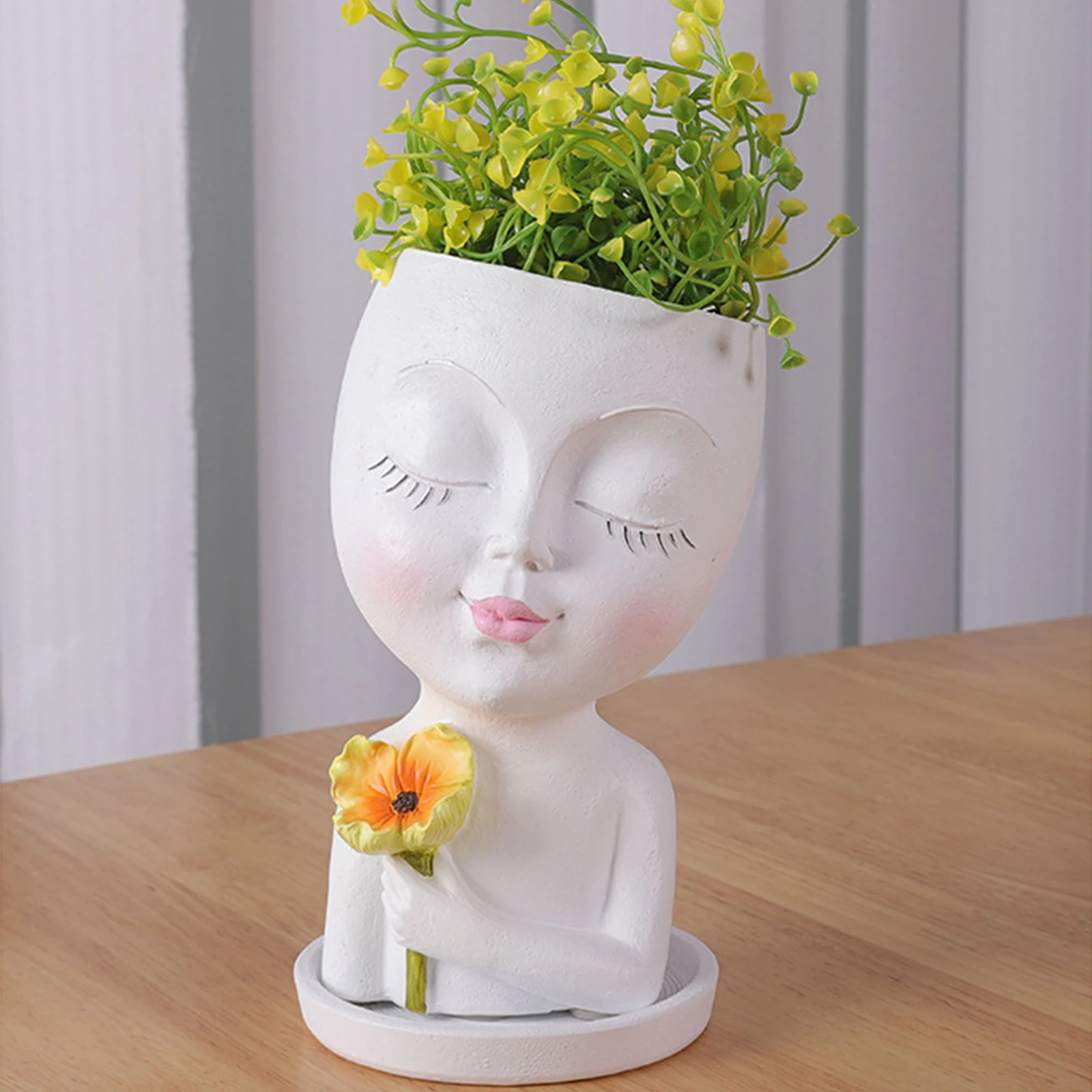 Resin Girls Face Head Flower Planter Succulent Plant Flower Container Pot Flowerpot Figure Garden Decor Nordic Tabletop Ornament