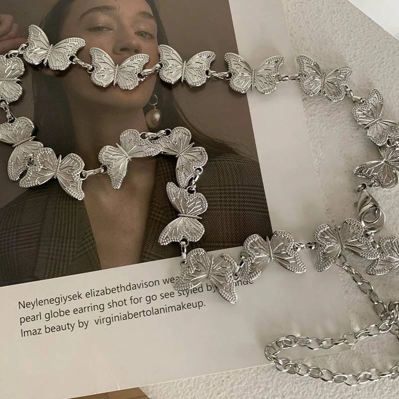 Индивидуальная серебряная поясная цепочка с бабочкой для женщин и девочек