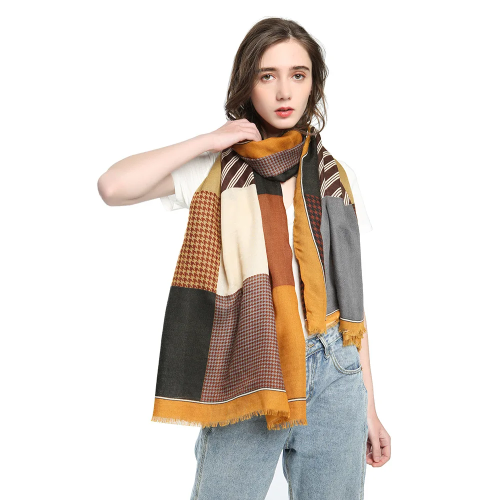 

CHENKIO Women's Blanket Scarf Plaid Long Warp Shawls Fashion Tartan Knit Winter Warm Lattice Scarves Woman Scarves for Neck