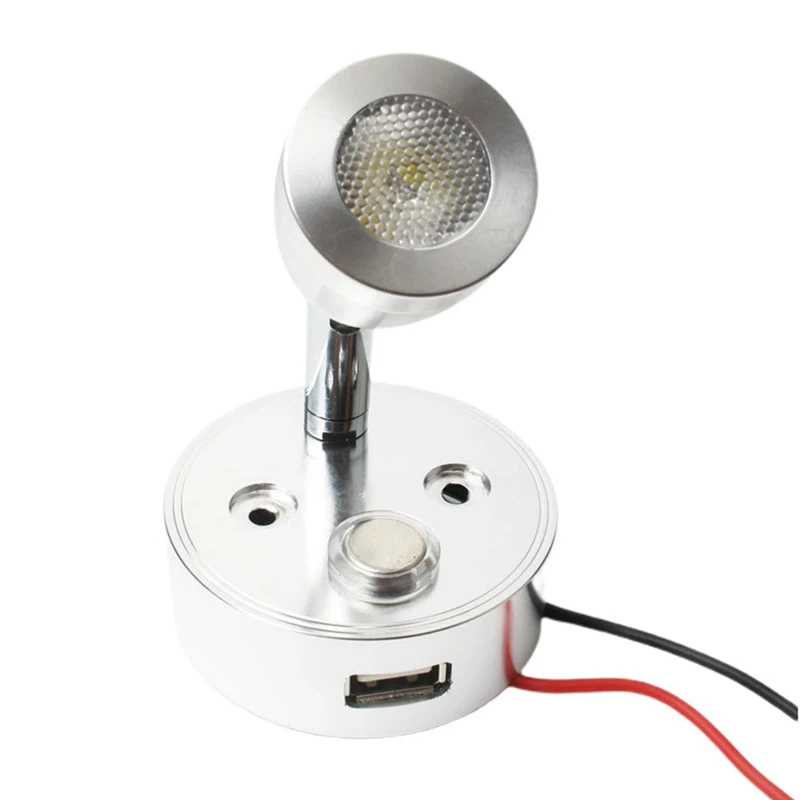 

Aluminum 12V10-30V Touch Dimmable LED Reading Light Fixture With USB Port Boat Yacht Wall Lamp