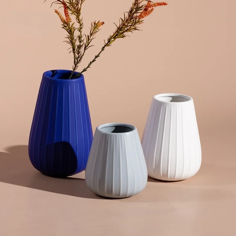 Modern Simple Blue and White Striped Ceramic Vase Ornaments Morandi Art Tabletop Flower Home Decoration