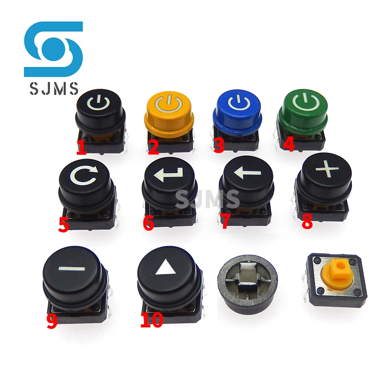 

10PCS 12X12X7.3mm B3F-4055 12*12*7.3mm Tactile Switches Push Button Tact Switch With A24 Color Round With Symbol Button Cap