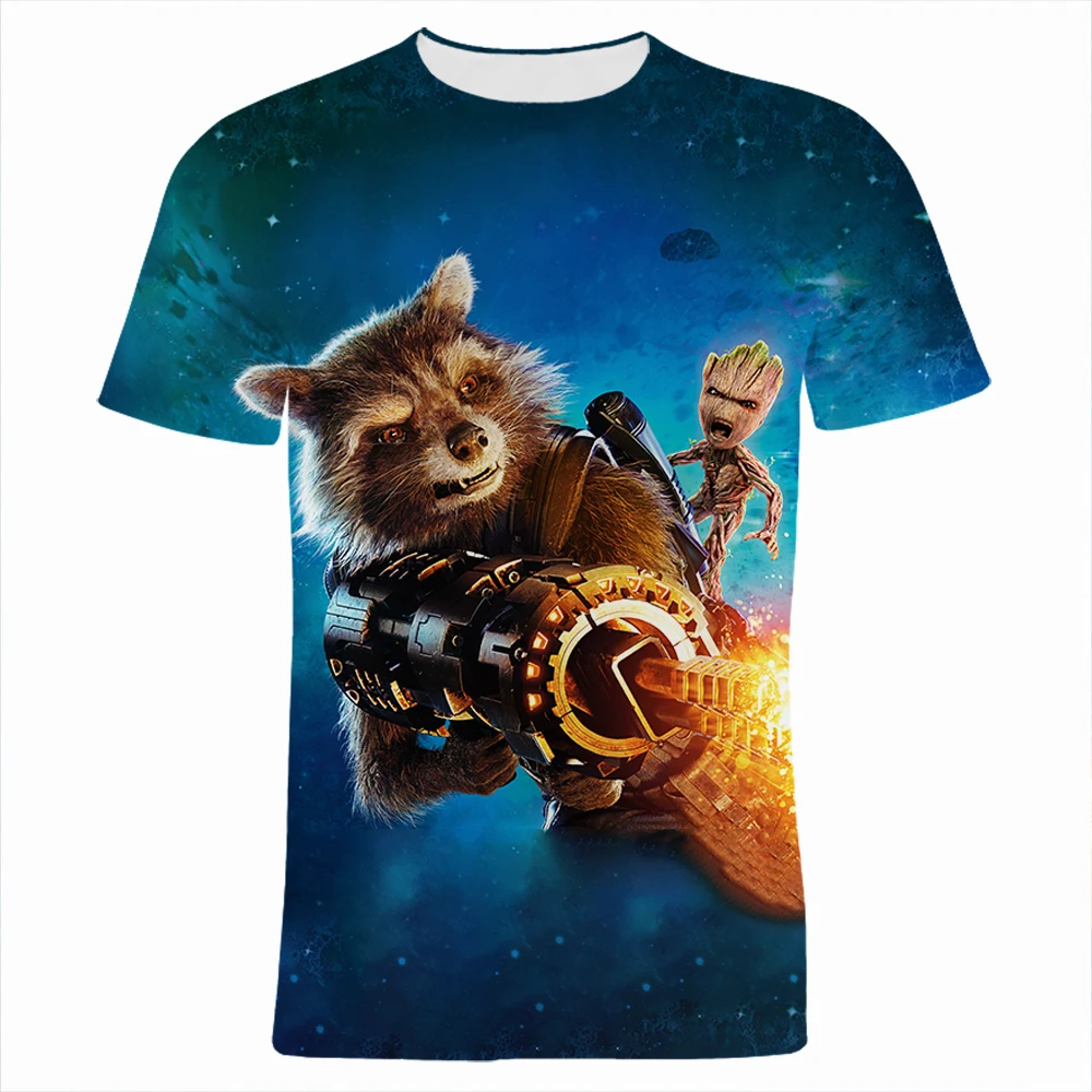 Модная Летняя мужская футболка с 3D-принтом ракеты енота Грут круглым вырезом и