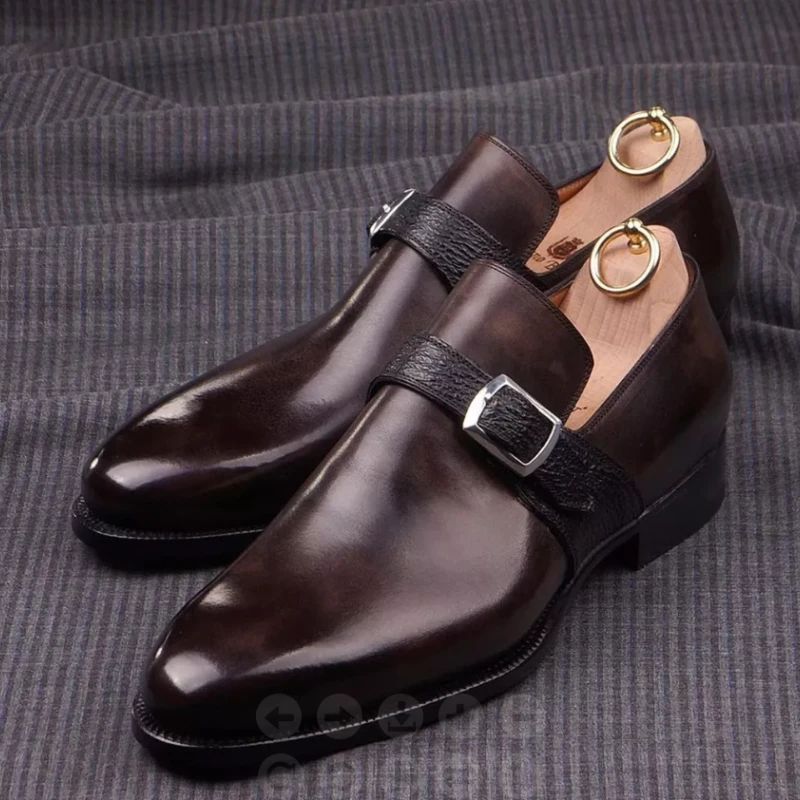 

2022 New Men Monk Shoes Pu Leather Ankle Solid Color Buckle Round Head Flat Bottom Casual Classic Business Formal Shoes ZZ3527