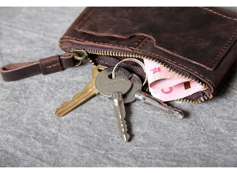 Vintage natural organizer genuine leather small coin purse simple luxury crazy horse cowhide men's women's card holder wallet