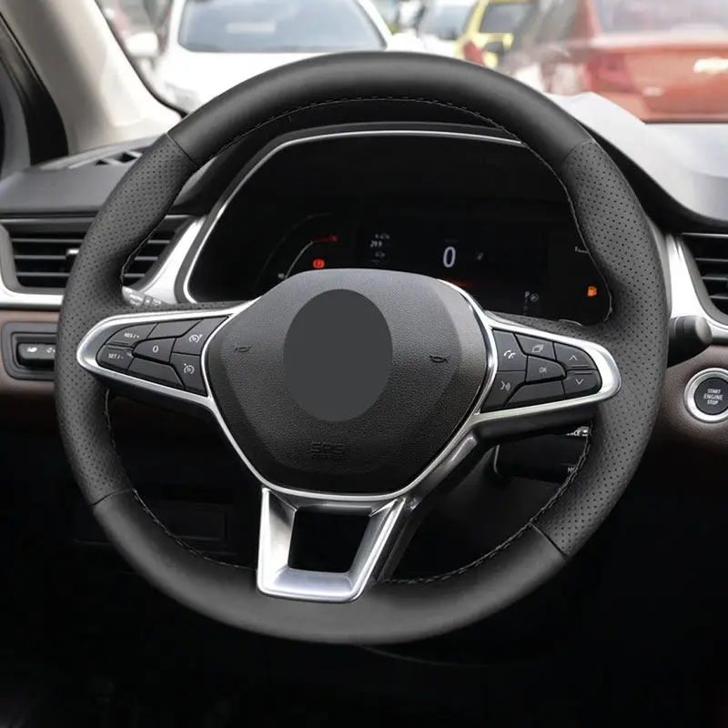 Плетение на автомобильном руле для Renault Clio 5 (V) Zoe Captur 2019 2020 черный перфорированный