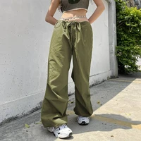 cargo pants casual drawstring low waist wide white womens streetwear sweatpants