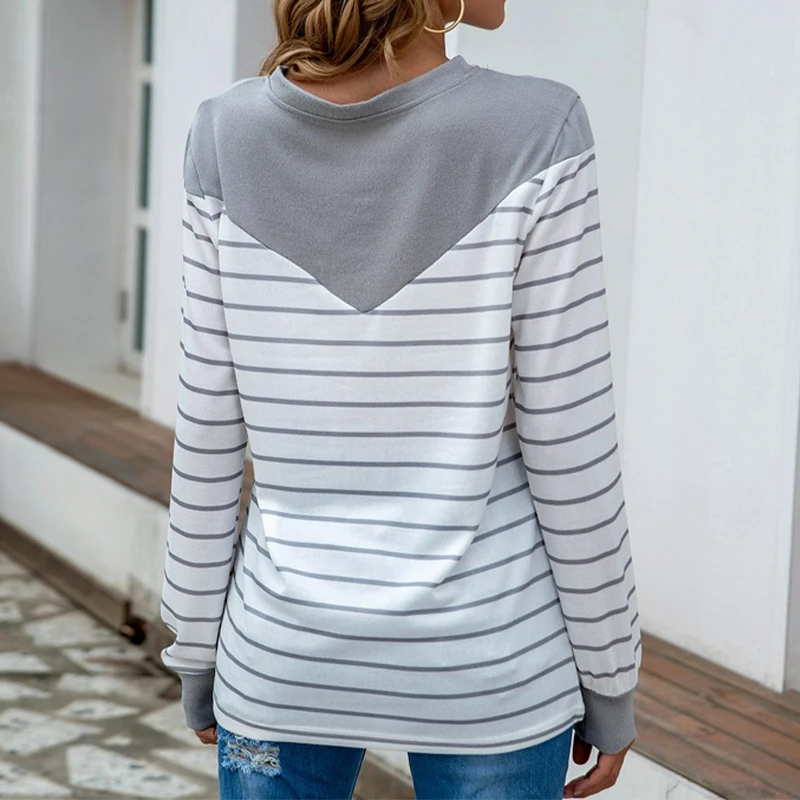 Commuter Ladies Knit Striped Sweatshirt Loose Casual Long Sleeve Plush Tops Fashion All-Match Ladies Oversized Top Winter New