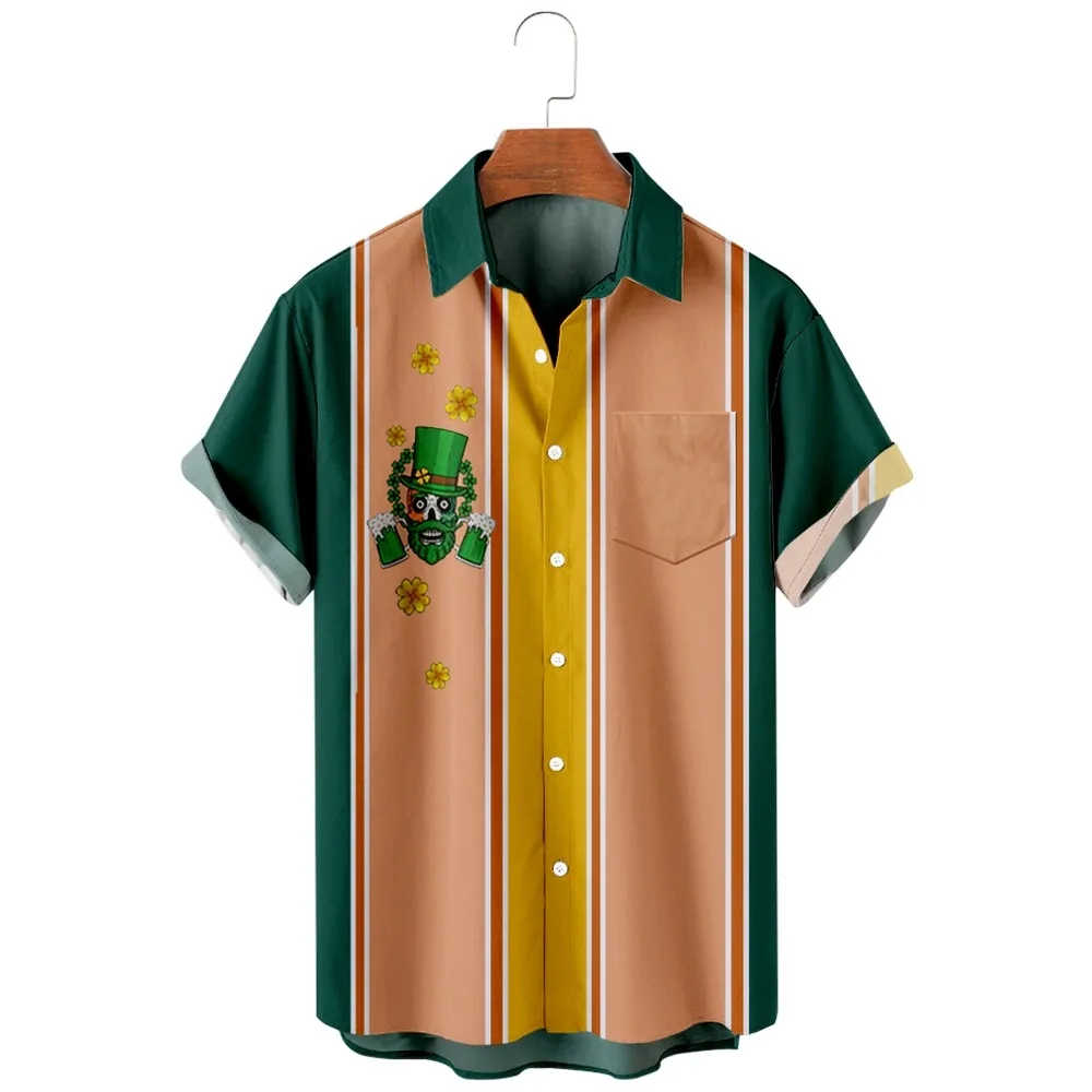 

2022 Fashion Casual Hawaiian Beach Shirt, Cartoon Mask Character Retro Print, Summer Pocket Shirt for Men and Women