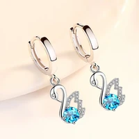 s925 sterling silver trendy women fashion jewelry earrings pink blue white crystal zircon long tassel trendy swan earrings