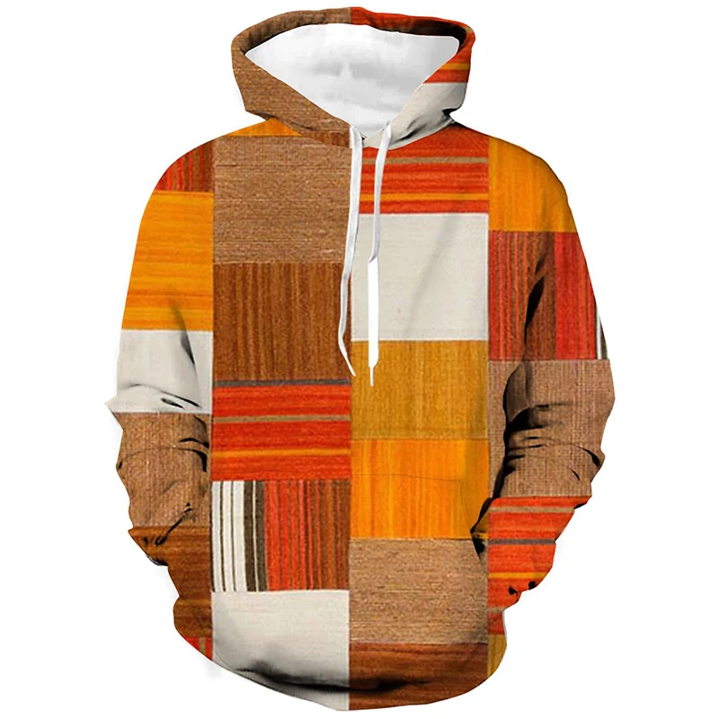 

Autumn Men's Hoodie 3D Spliced Plaid Printed Sweatshirt Fashion Trend Coat Casual Jumper