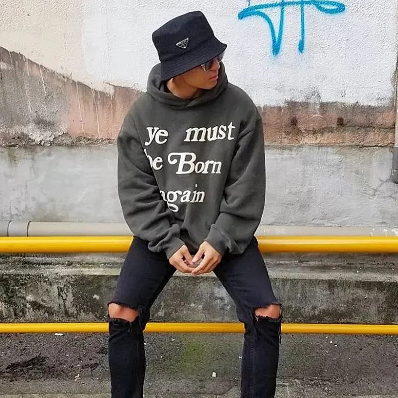 

Graffiti Letter Foam Plus Velvet Sweatshirts Men Y2K Harajuku Oversized Fleece Hoodie Hip Hop Stranger Things Hooded Hoody