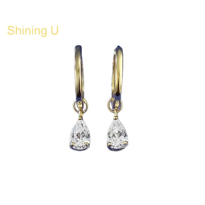 Фото Серьги-подвески Shining U из позолоченного серебра 925 пробы, 5*7 мм, грушевидной огранки, для женщин, ювелирные изделия, оптовая продажа для свадеб. №5