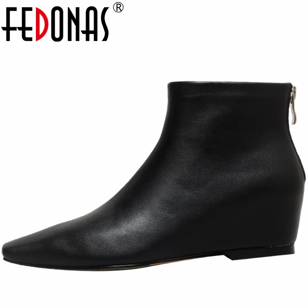 

FEDONAS Fashion Height Increasing Heels Women Ankle Boots Back Zipper Genuine Leather Office Lady Shoes Woman Autumn Winter 2023