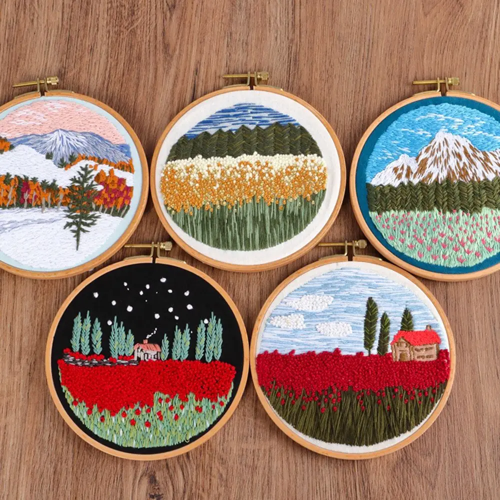 

Hand Landscape Embroidery Kit Bouquet Flower Needlework for Beginner Cross Stitch Material Pack With Hoop Needlecraft Artcraft