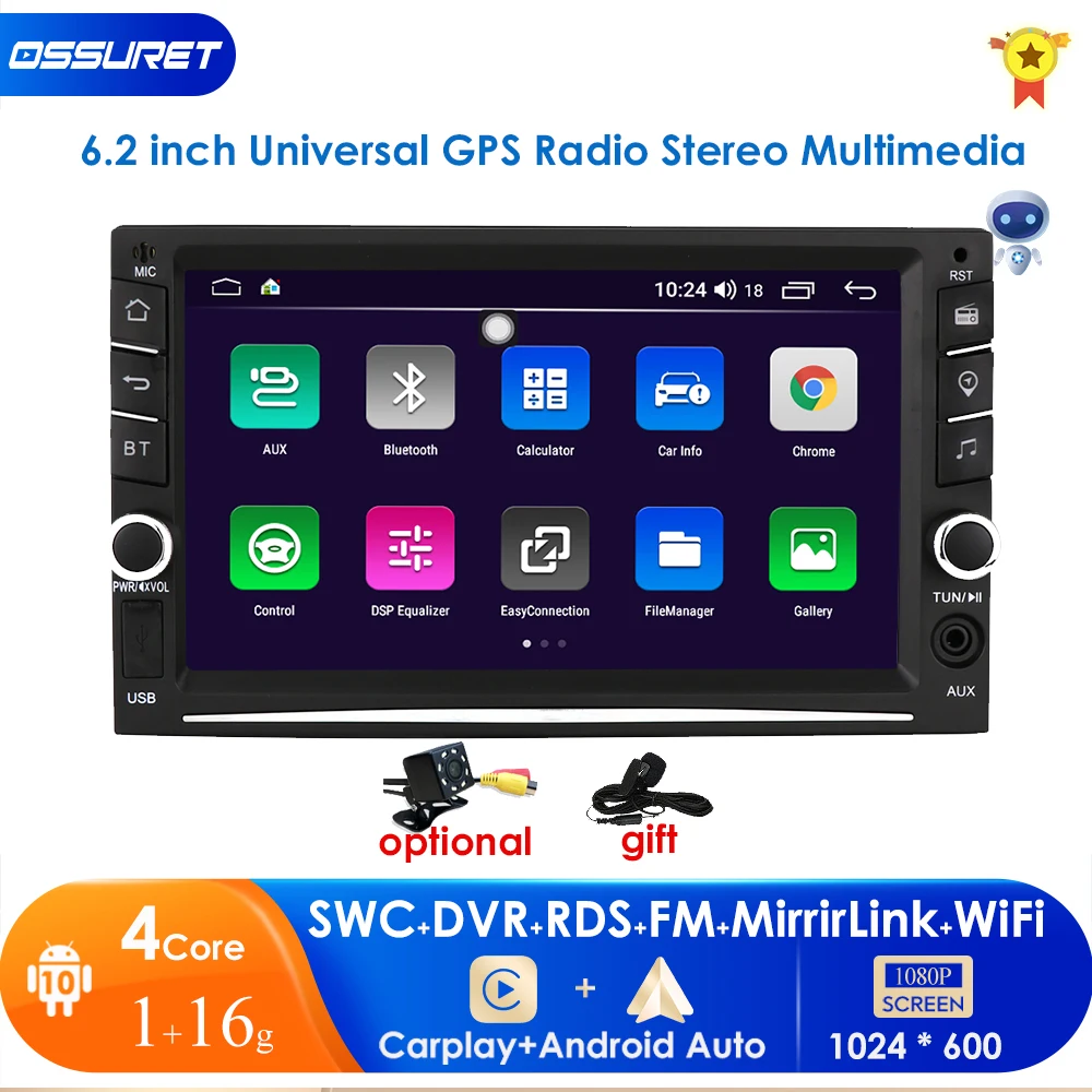 

6.2Inch Car Audio Stereo Double Din in-Dash Navigation DVD Player Supports GPS Radio Steering Wheel Control Bluetooth SD RDS AUX