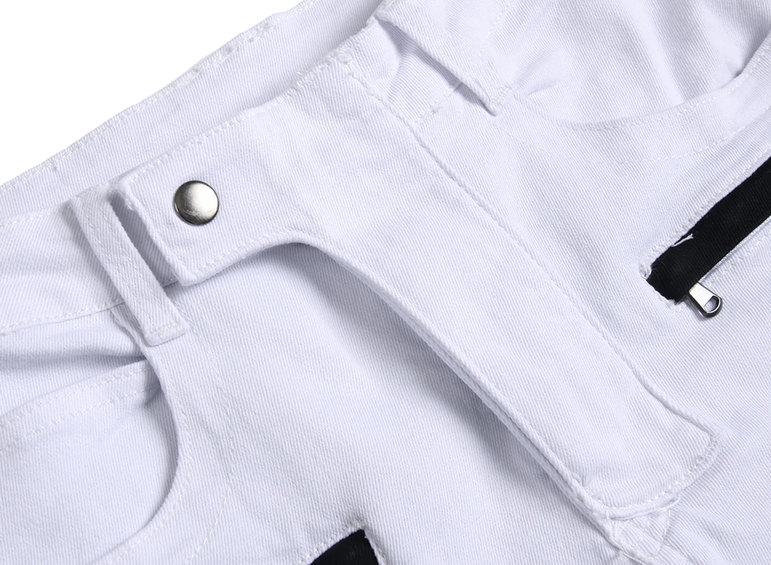 High Quality White Zip Jeans for Men Patchwork Stretch Ripped Denim Pants Men's Stripe Casual Jeans Trousers