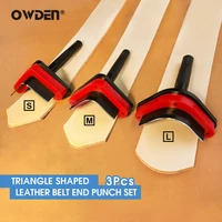 owden 3pcs leather triangle shaped belt end cutter punch strap set for belt ends cutting leather tools kit