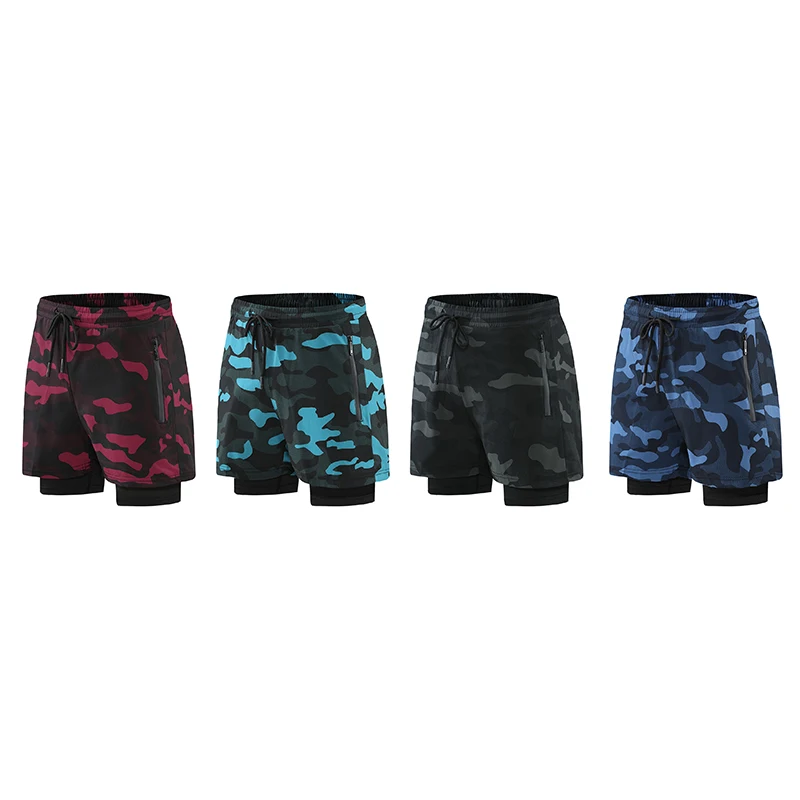 Running Shorts Men Gym Double-deck 2 IN 1 Short Pants Sport Fitness Basketball Jogging Workout Bodybuilding Camouflage