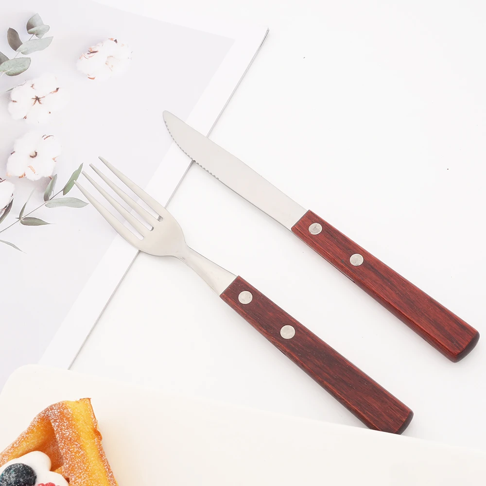 12 шт. столовые приборы из нержавеющей стали с деревянной ручкой