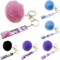 2022 new design women card clip keychain butterfly plush ball keychain contactless credit card grabber for long nails