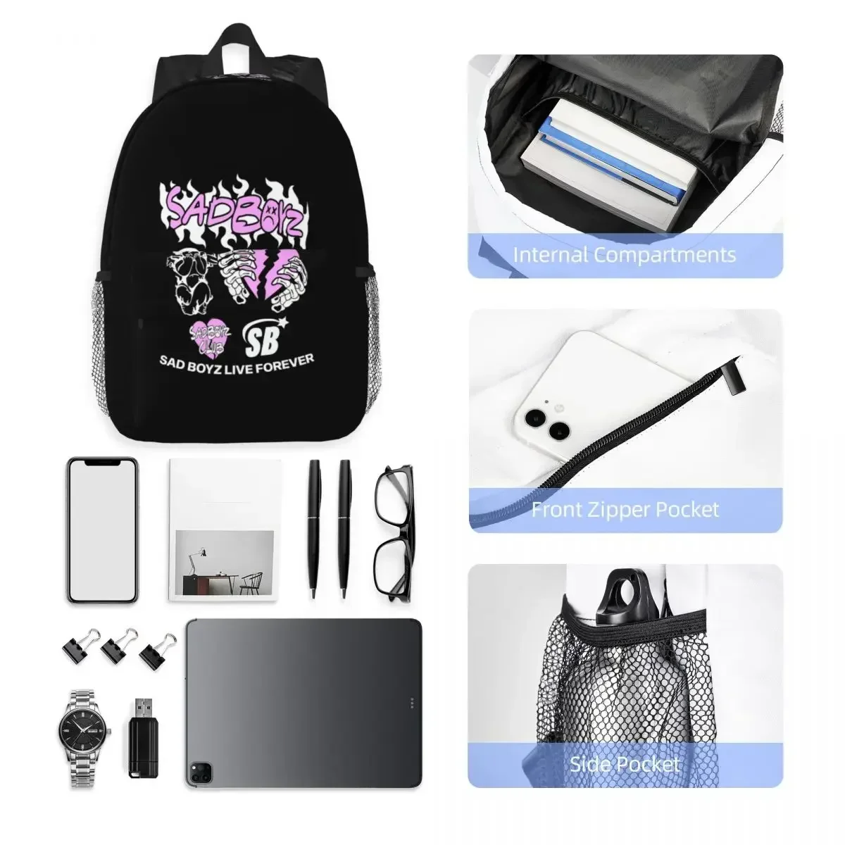 Фото Рюкзак Junior H Merch Sad Boyz для студентов, школьников, мальчиков и девочек, детская школьная сумка, сумка для ноутбука, наплечная сумка для мужчин и женщин №3