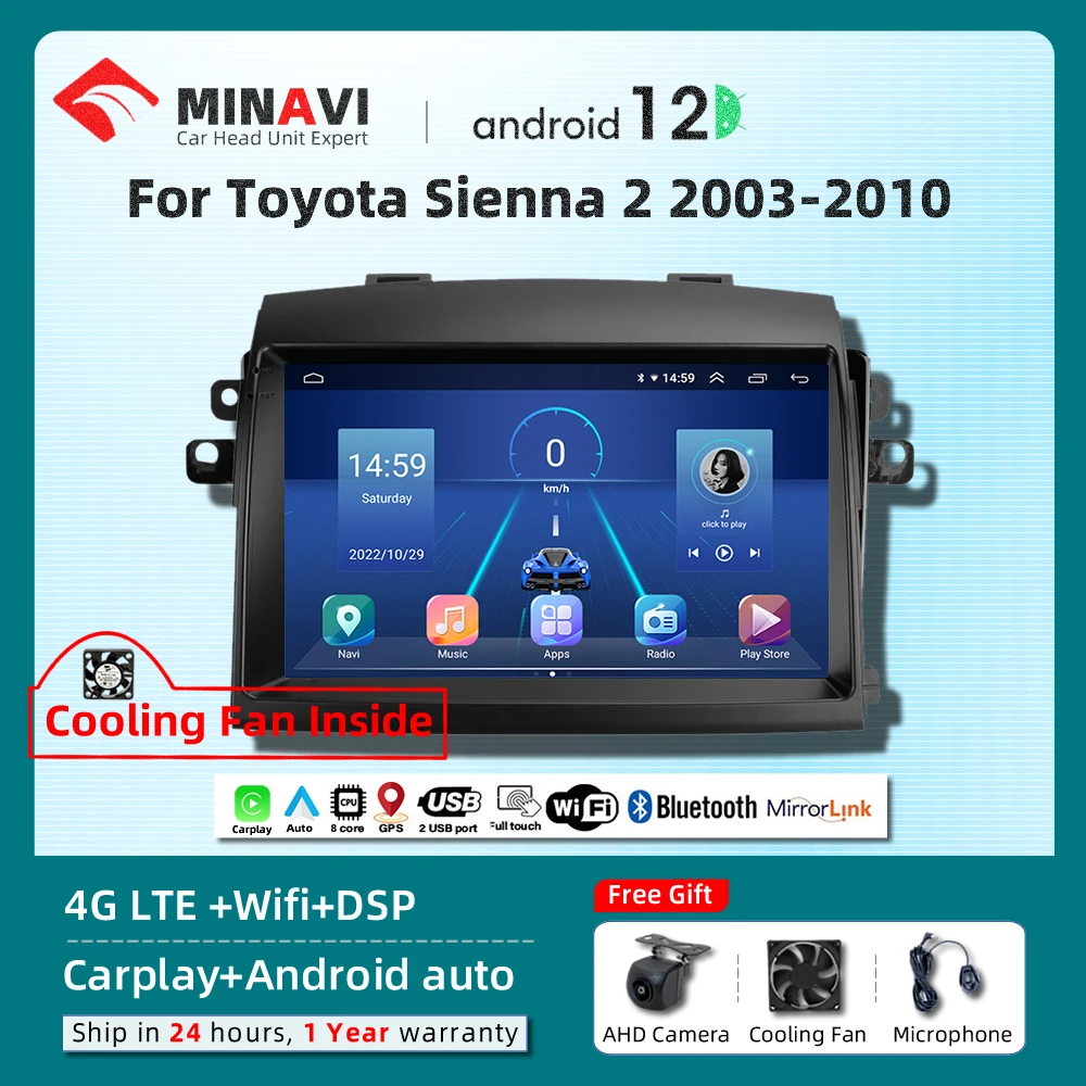 

9-дюймовый Android-плеер для Toyota Sienna 2 II XL20 2003 2004 2005-2009 2010 Carplay, автомобильное радио, стерео, мультимедиа, DVD, GPS, DSP