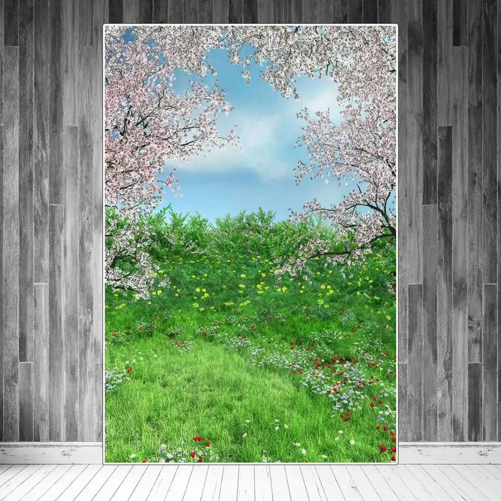 

Peach Blossom Photography Backdrops Stand Spring Outing Birthday Decoration Natural Green Grass Flowers Studio Photo Backgrounds